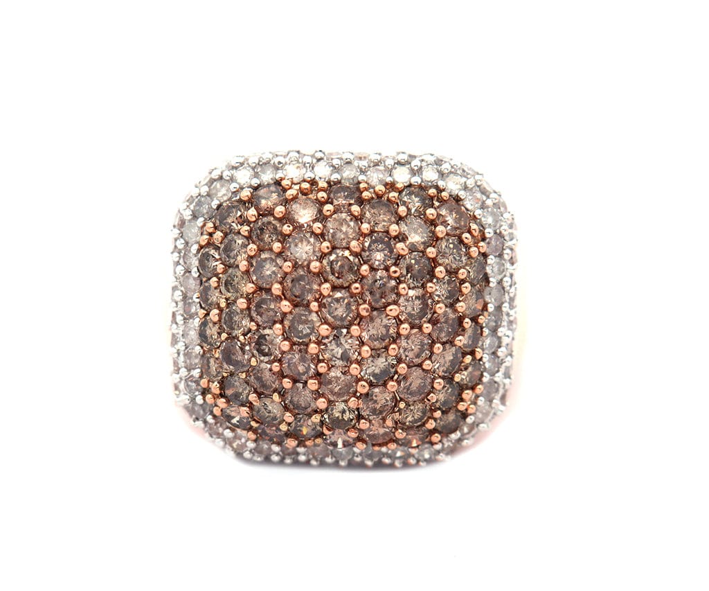 2.25ctw Chocolate and White Diamond Cluster Cushion Frame Ring in 14K