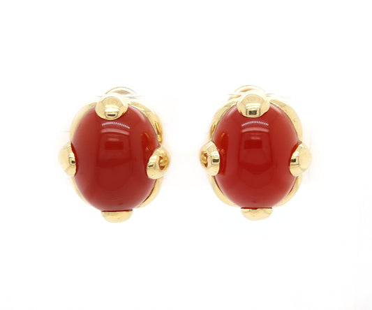 20.0ct Oval Carnelians Solitaire Clip on Earrings in 18K