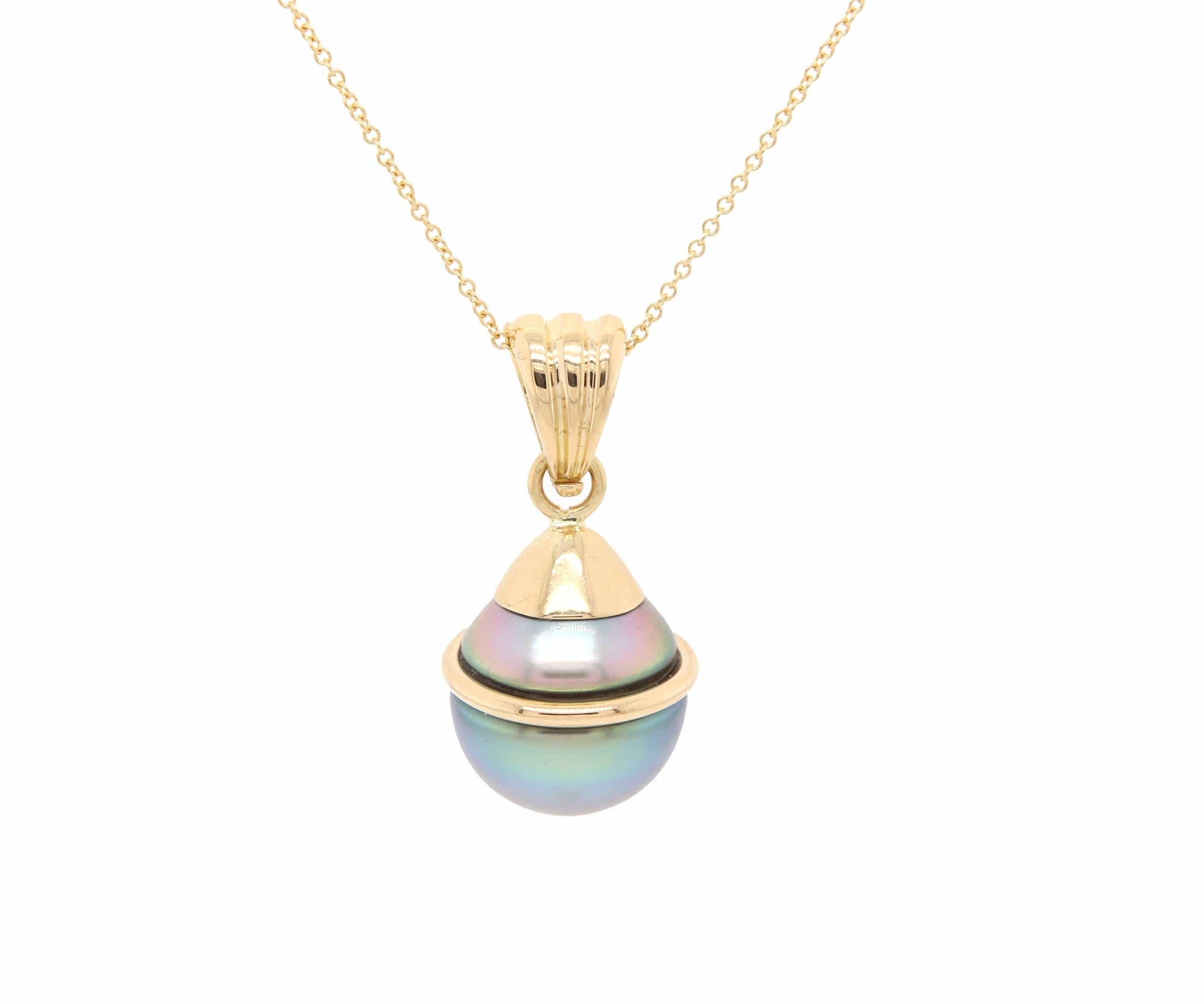 14.0MM Grey Cultured Tahitian Pearl Pendant Necklace in 18K