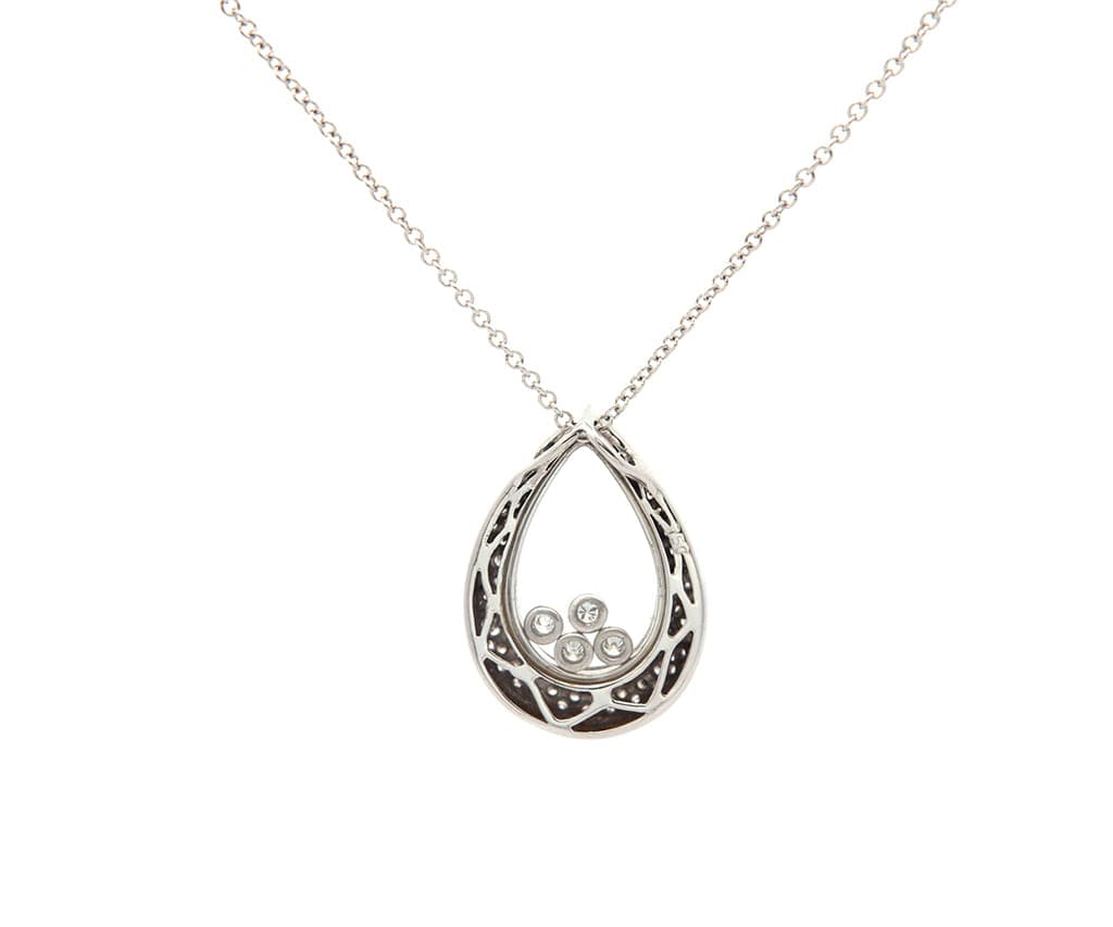 0.75ctw Pave Diamond Floating Pear Shaped Frame Pendant Necklace in 18K