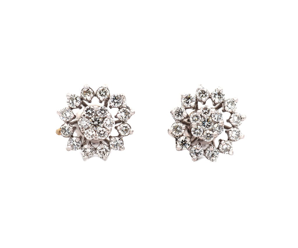 1.30ctw Diamond Cluster Frame Stud Earrings in 14K