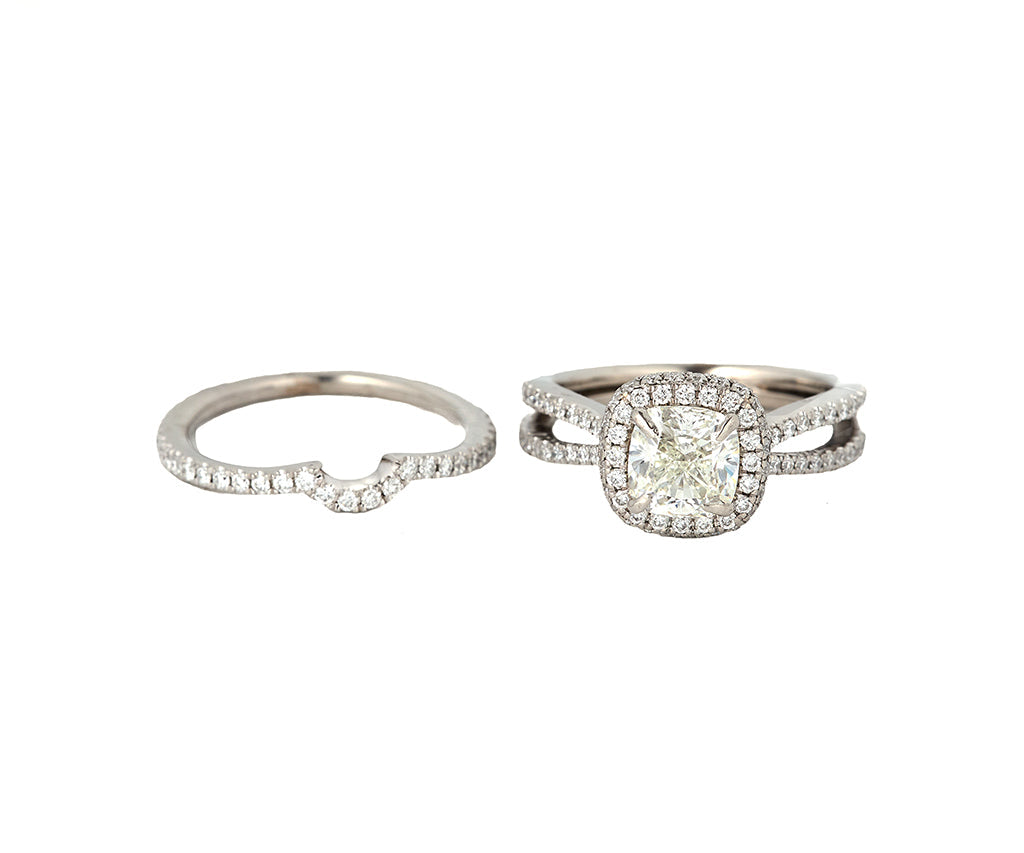 3.01ctw Cushion and Round Diamond Frame Bridal Set in Platinum