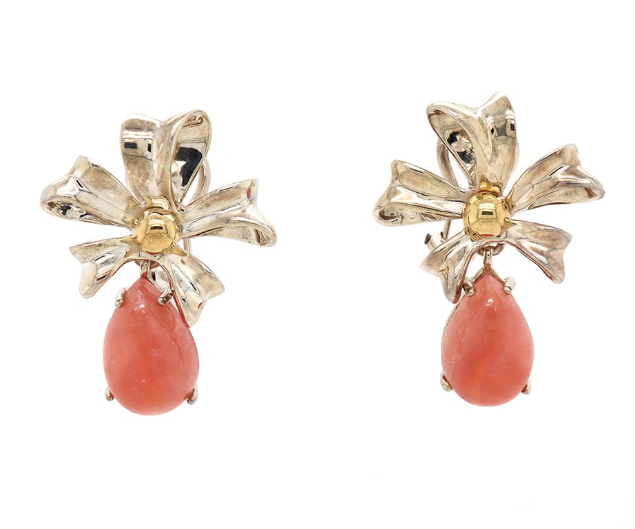 Tiffany & Co. Rhodochrosite Bow Drop Clip On Earrings in 18K and Sterling