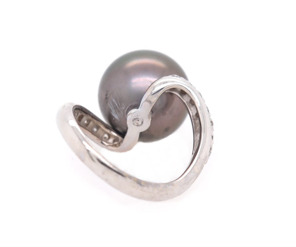 12.50MM Cultured Tahitian Pearl and 0.15ctw Diamond Bypass Ring in 18K