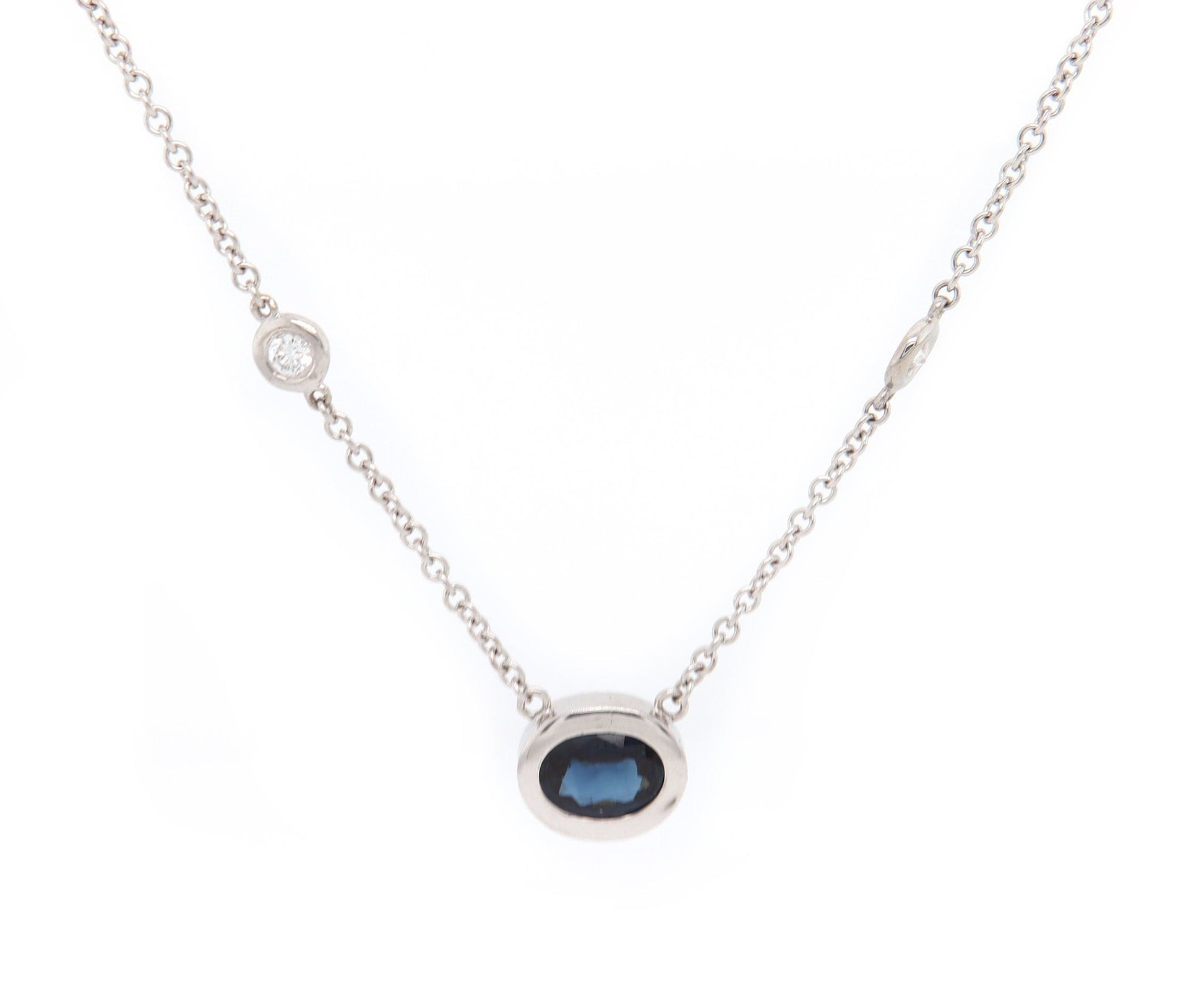 3.00ctw Sapphire and 0.25ctw Diamond Station Necklace in 14K