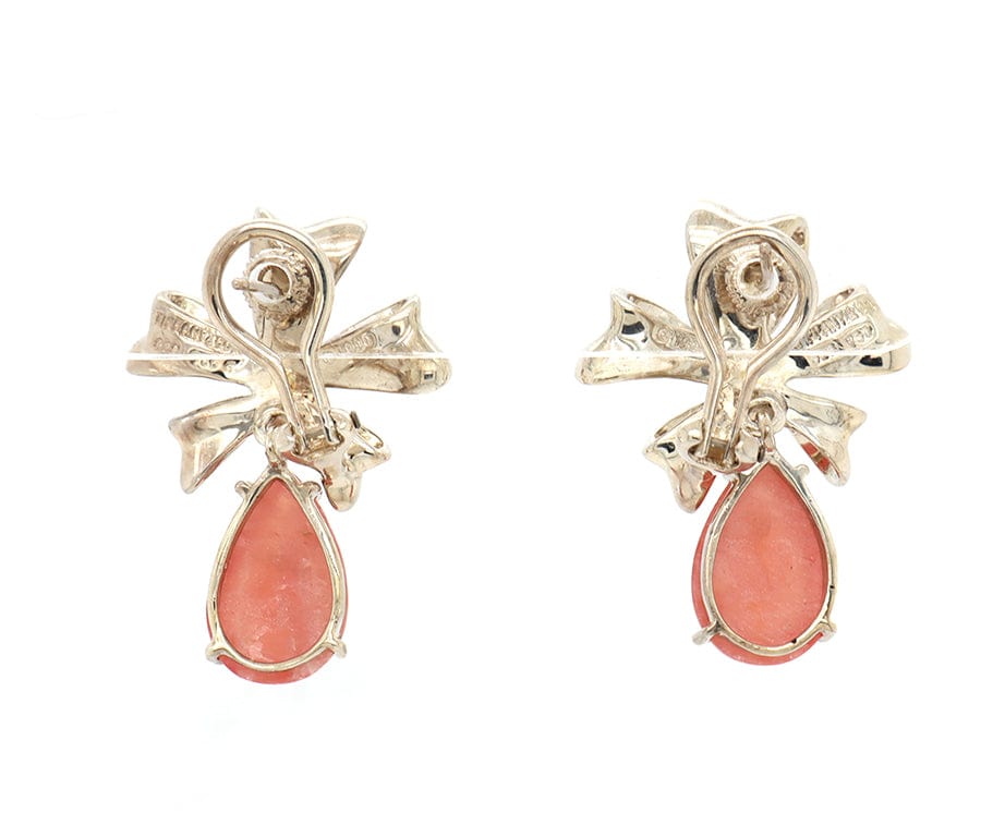 Tiffany & Co. Rhodochrosite Bow Drop Clip On Earrings in 18K and Sterling