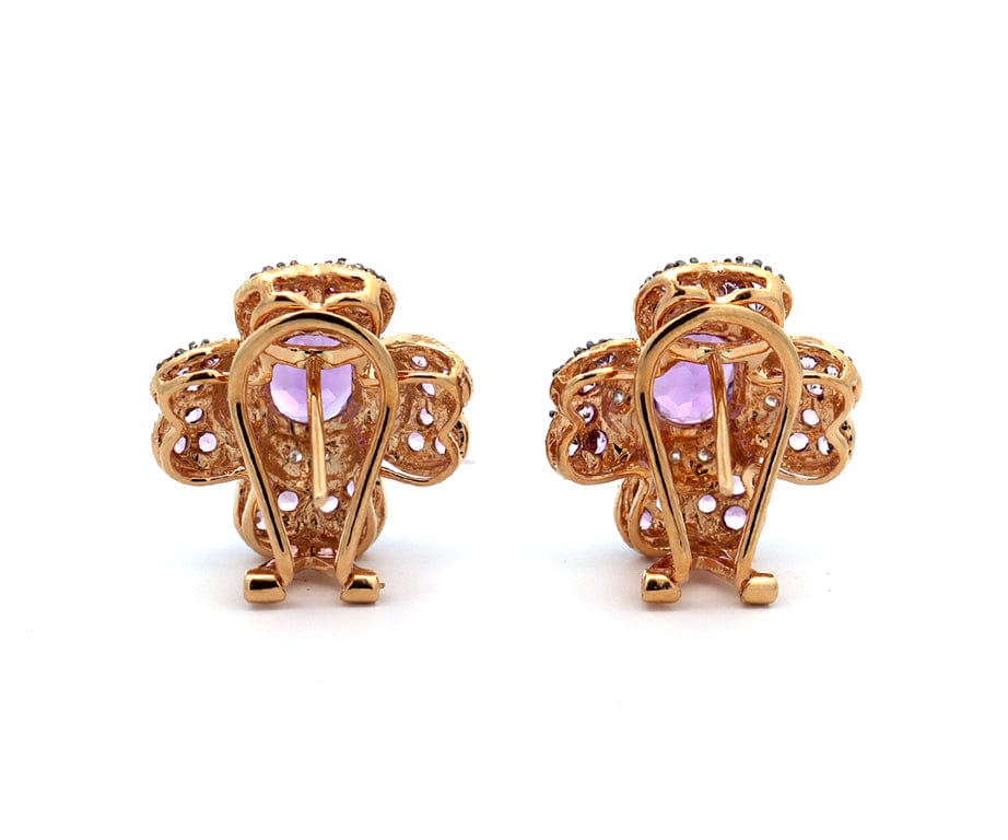 0.25ctw Diamond Amethyst and Pink Sapphire Flower Earrings in 14K