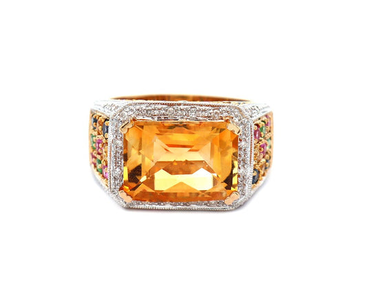 8.0ct Citrine Multi Gemstone and 0.15ctw Diamond Frame Ring in 14K