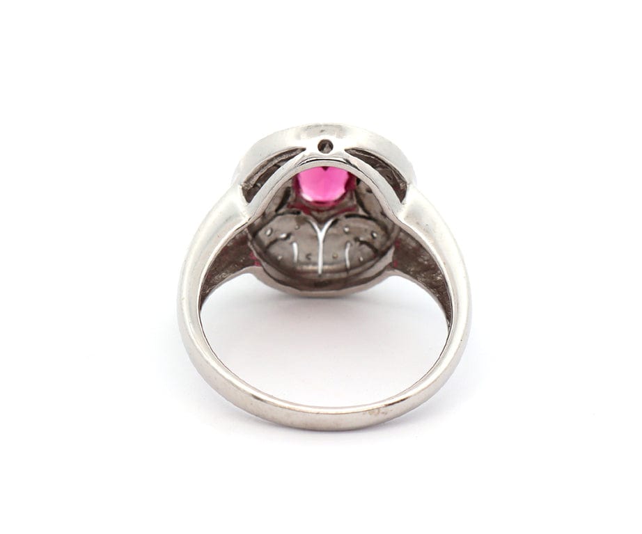 1.35ct Oval Pink Tourmaline and 0.10ctw Diamond Art Nouveau Ring in 14K