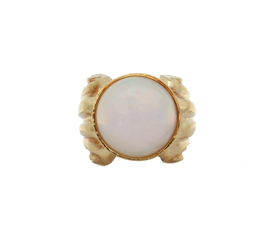 14.50MM Mabe Pearl Italian Style Ring in 18K