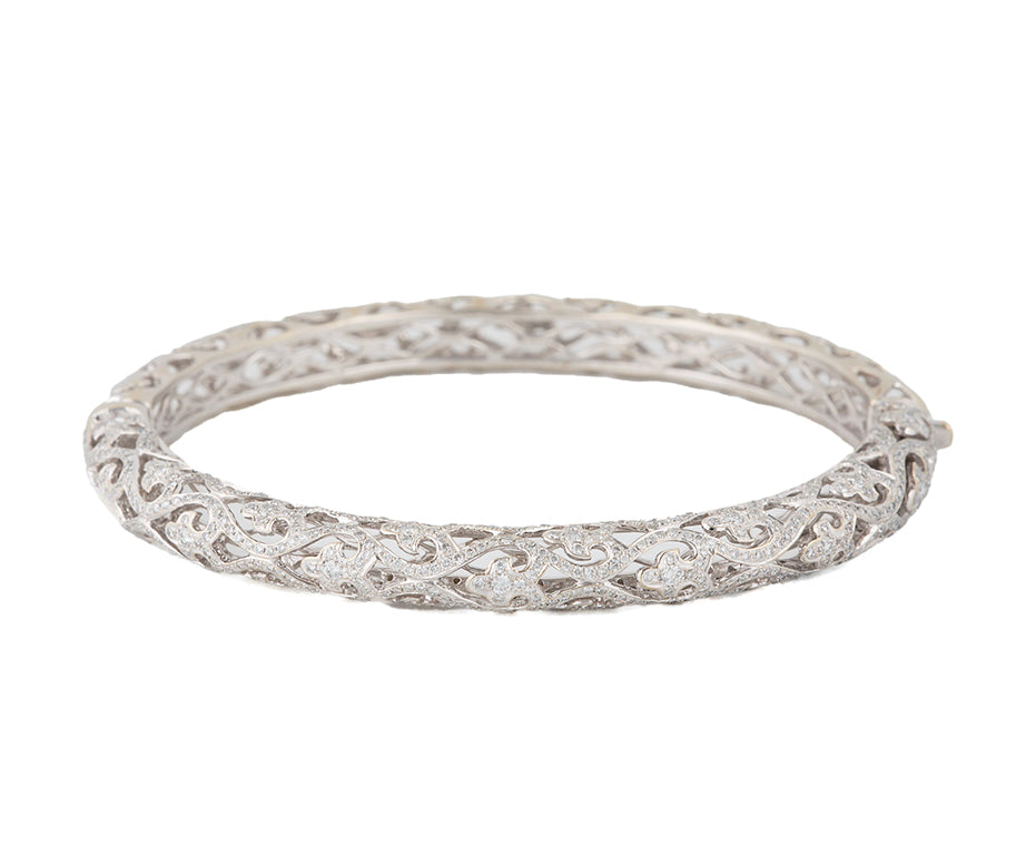 1.50tw Diamond Filigree Bangle Bracelet in 18K