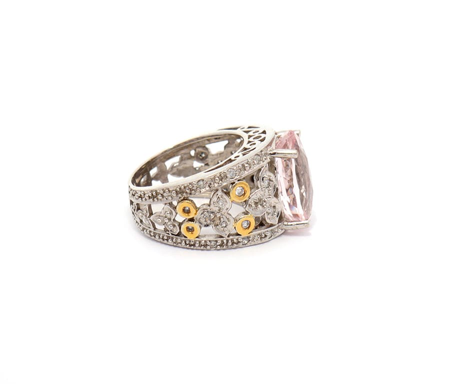 5.0ct Morganite and 0.15ctw Diamond Two Tone Filigree Ring in 14K