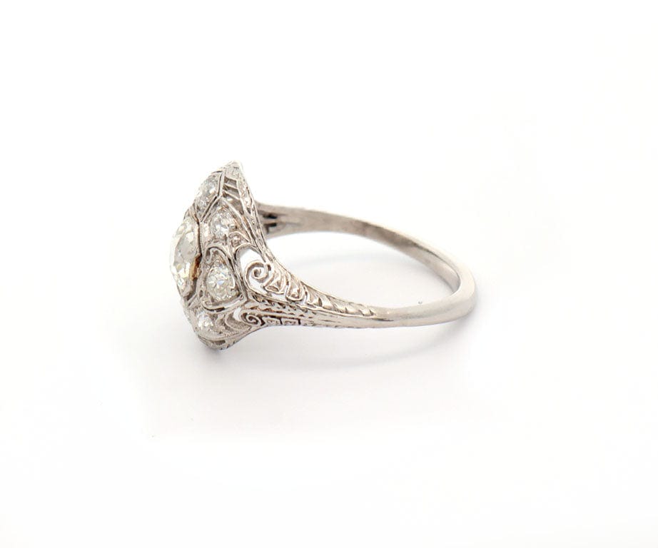 Vintage 1.68ctw Old Mine and Round Diamond Filigree Engagement Ring in Platinum