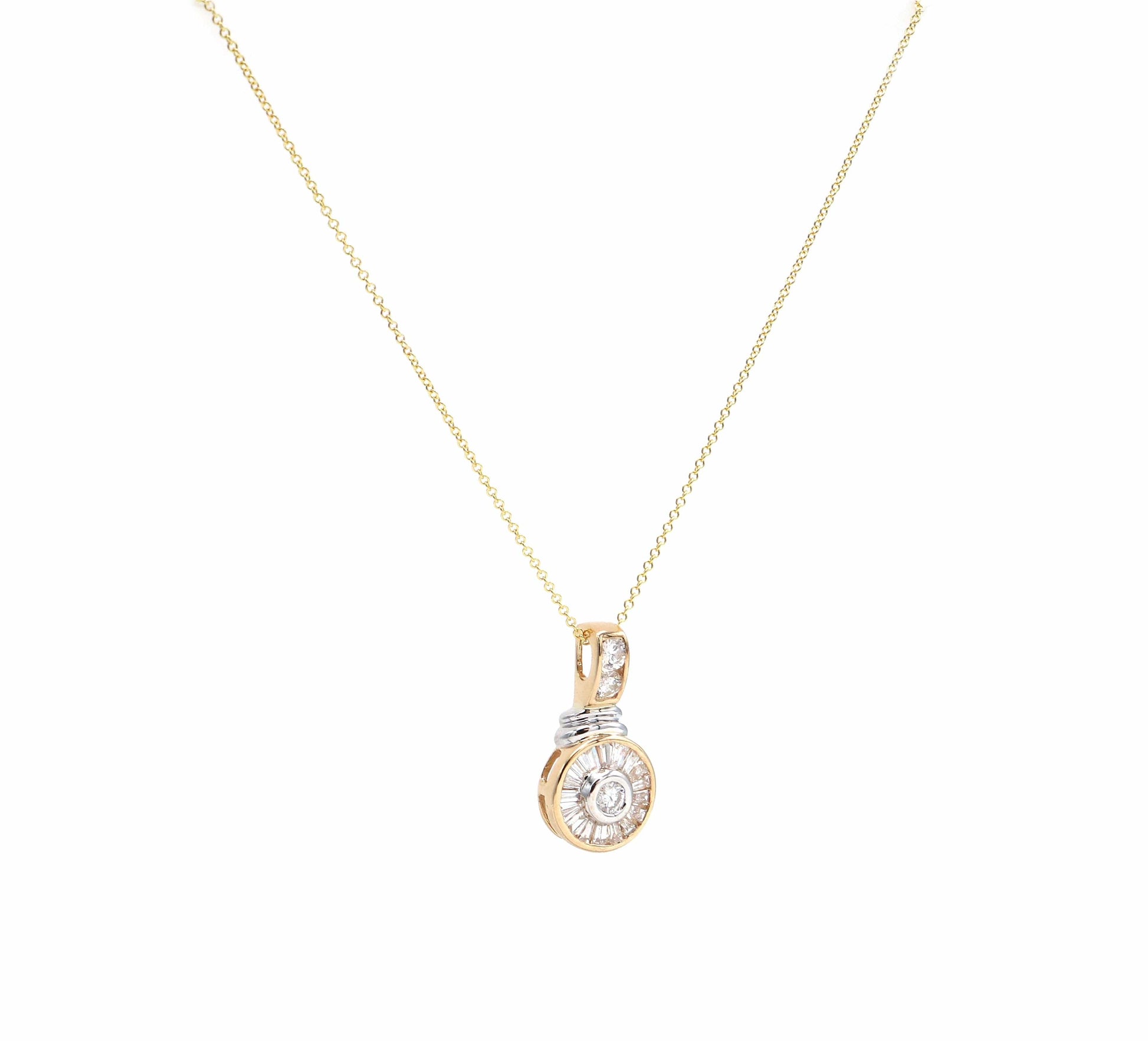 0.75ctw Round and Baguette Diamond Pendant Necklace in 14K