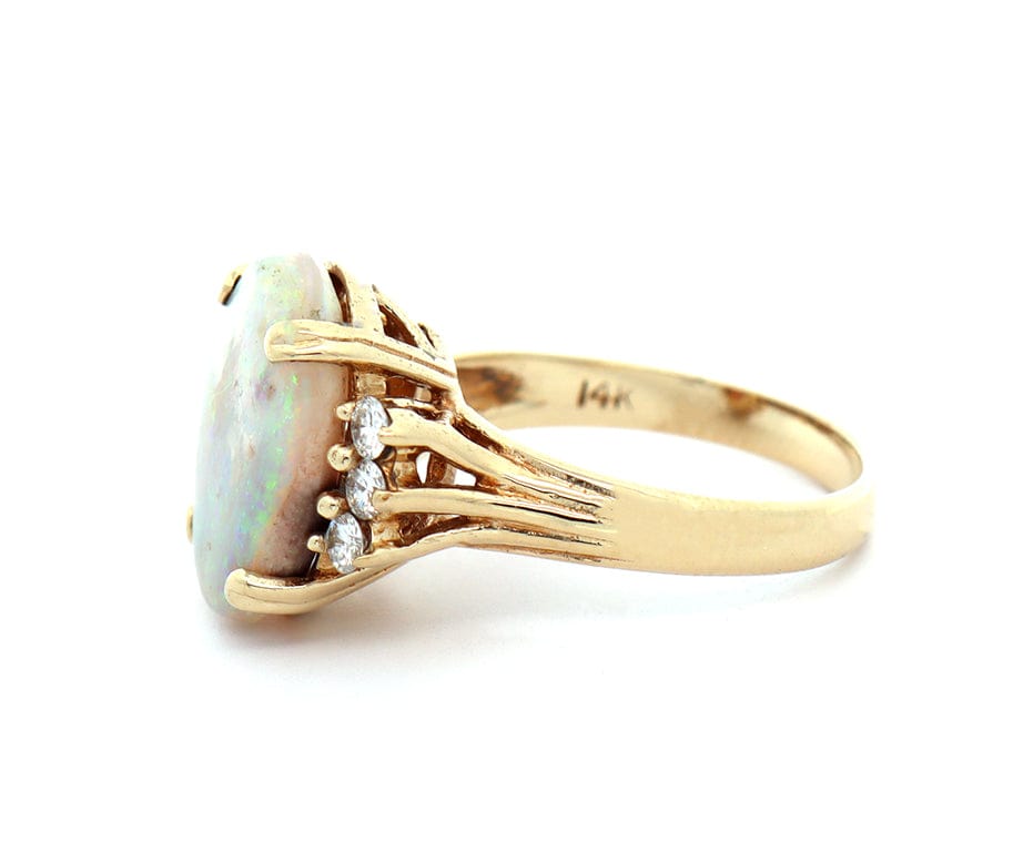 2.75ct Oval Opal and 0.18ctw Diamond Ring in 14K