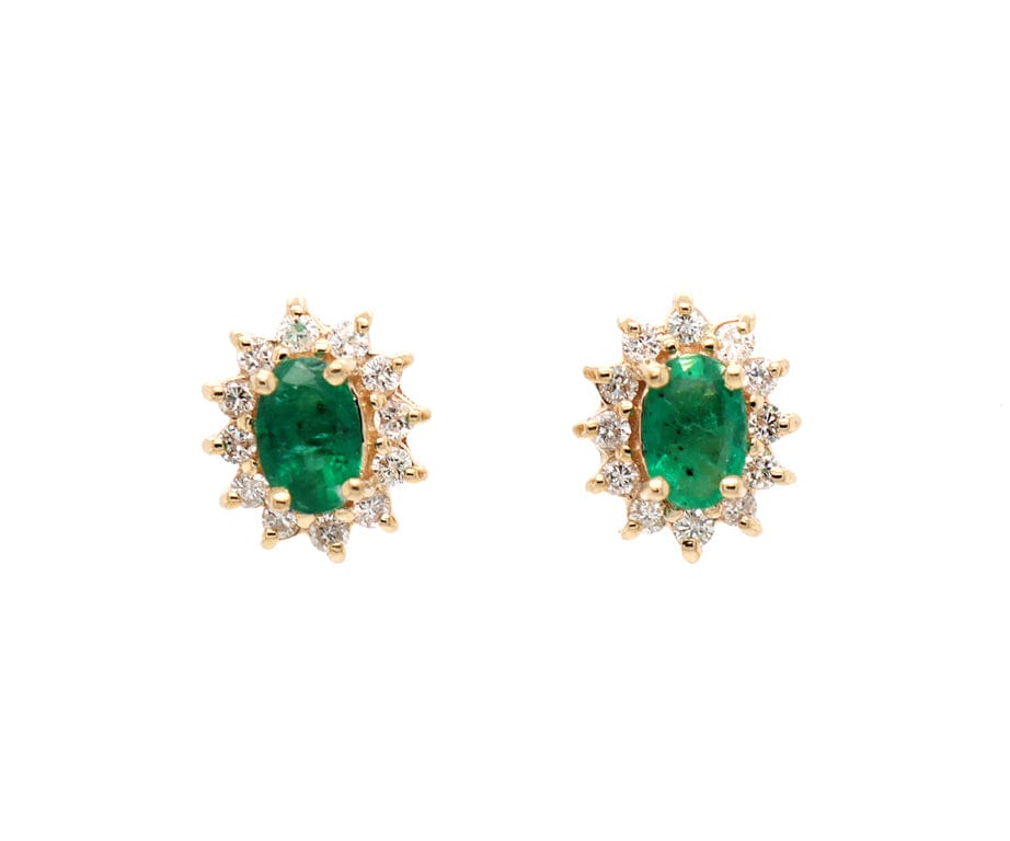 0.95ctw Oval Emeralds and 0.23ctw Diamond Frame Stud Earrings in 14K