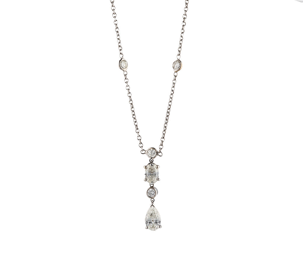 2.50ctw Oval Pear and Round Diamond Station Pendant Necklace in 18K