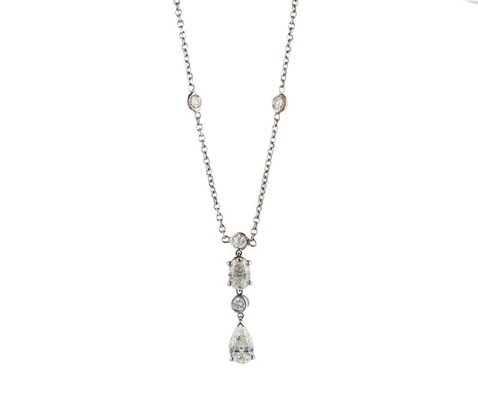 2.50ctw Oval Pear and Round Diamond Station Pendant Necklace in 18K