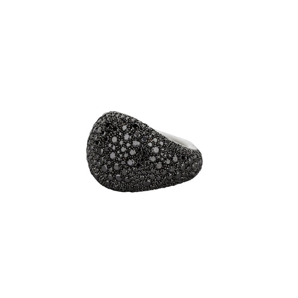 18K White Gold Black Diamond Pave Dome Ring