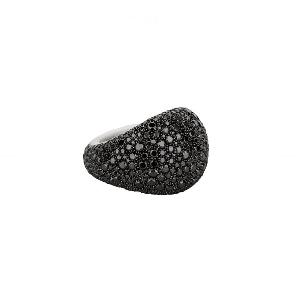 18K White Gold Black Diamond Pave Dome Ring