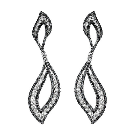 18K Whtie Gold Black & White Diamond Dancing Flame-Drop Earrings