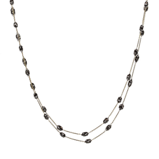 18K Yellow Gold Black Diamond Bead Necklace In 38" Length