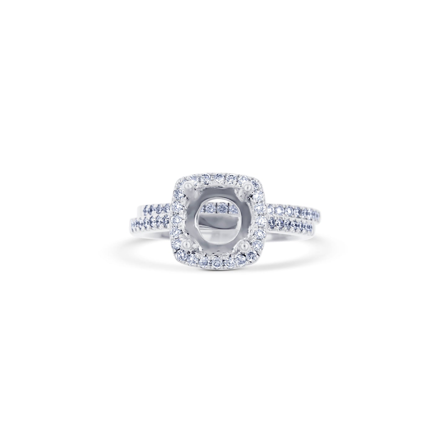 18K White Gold Diamond Square Halo Bridal Set Of Mounting & Band For A Round Center Diamond