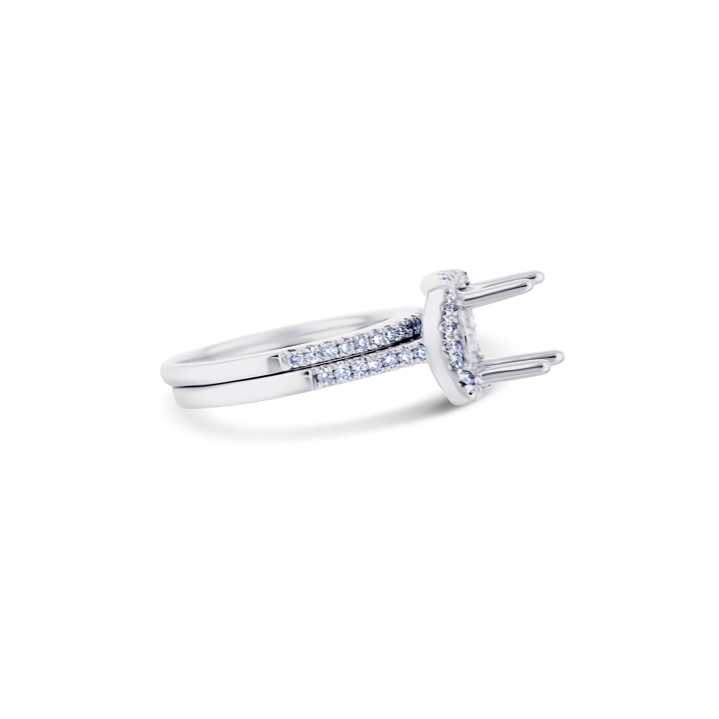 18K White Gold Diamond Square Halo Bridal Set Of Mounting & Band For A Round Center Diamond