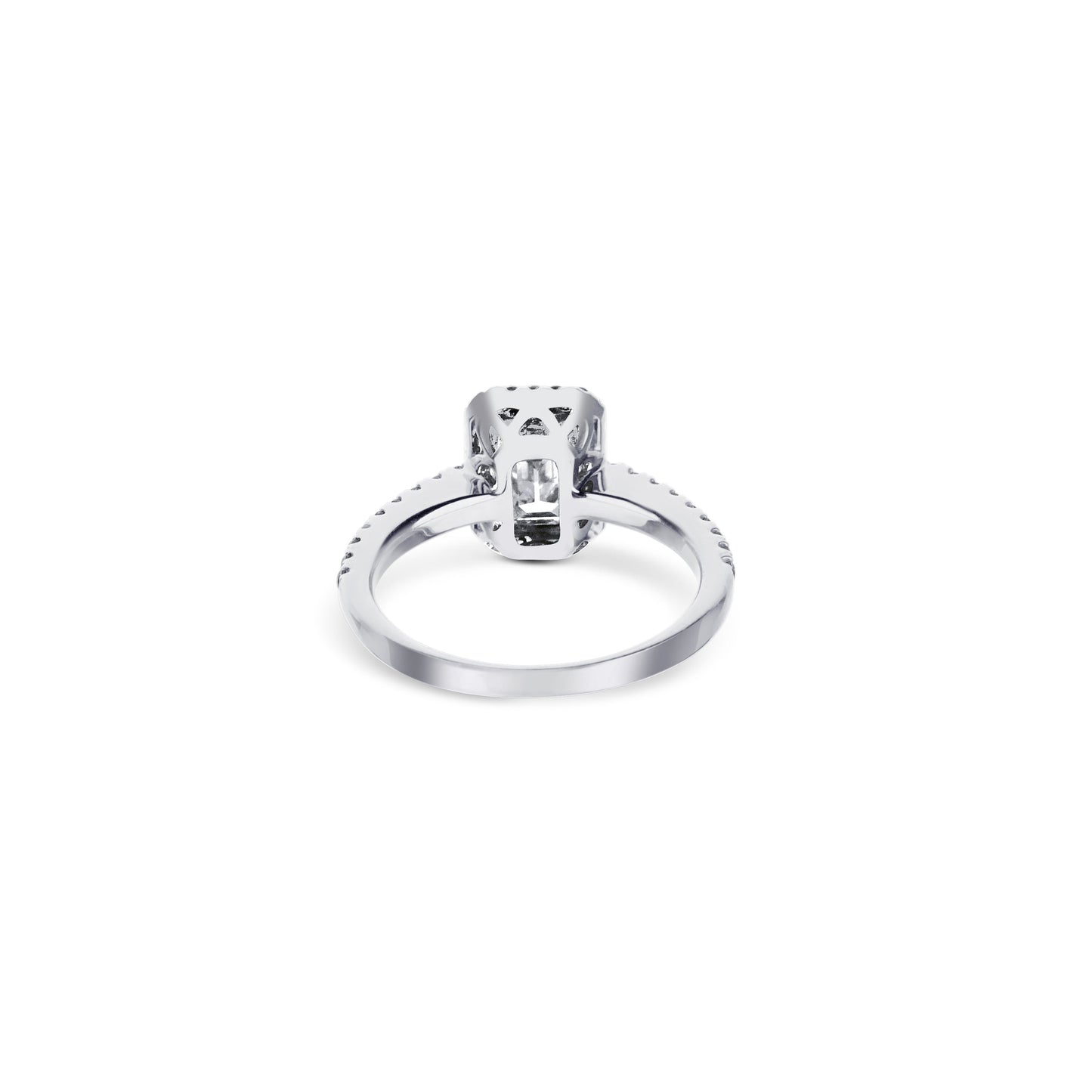 18K White Gold Emerald Cut Diamond Halo Engagement Ring