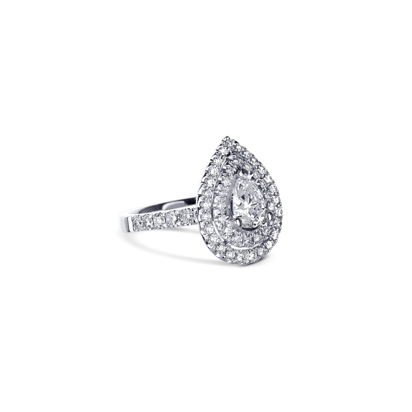 18K White Gold Double Halo Pear Diamond Engagement Ring