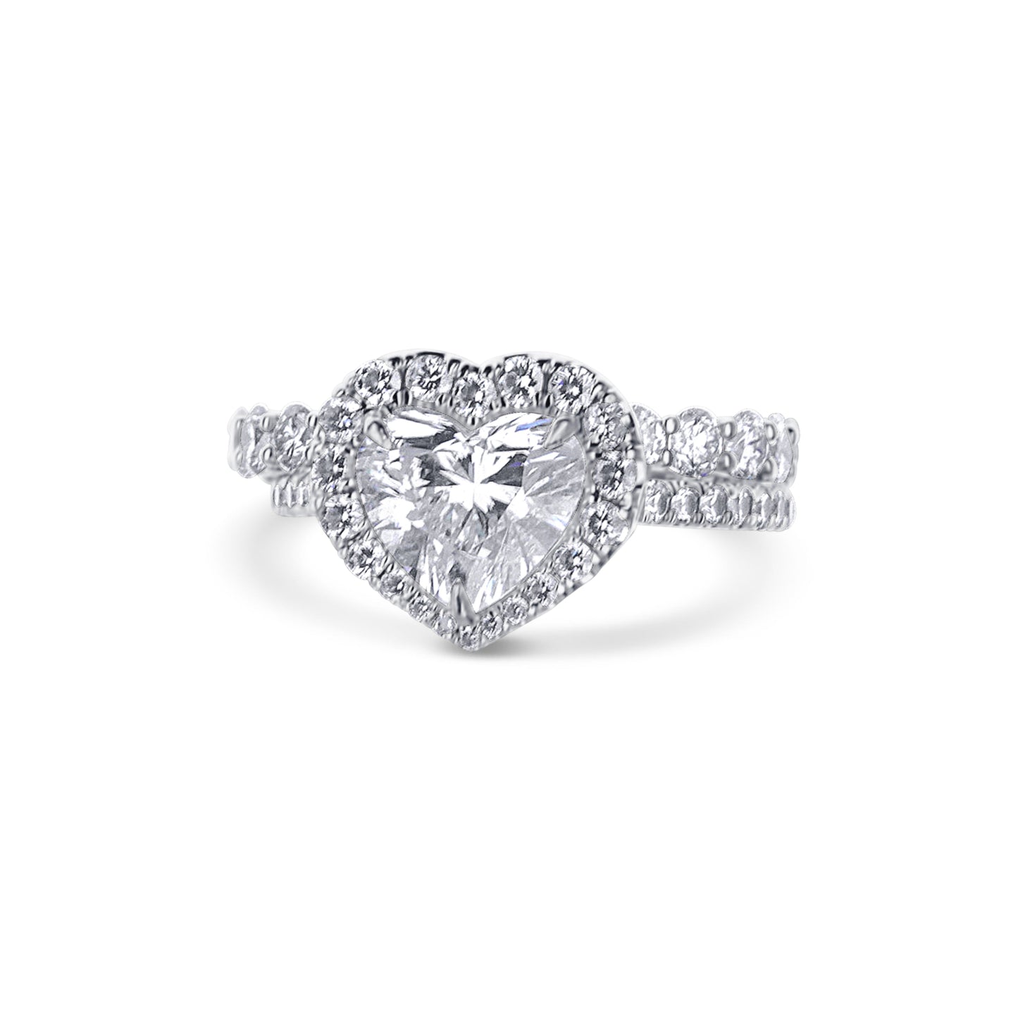 18K White Gold 2.00Ct Brilliant Cut Heart Diamond Engagement Ring With French "U" Micro Pave