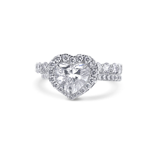 18K White Gold 2.00Ct Brilliant Cut Heart Diamond Engagement Ring With French "U" Micro Pave