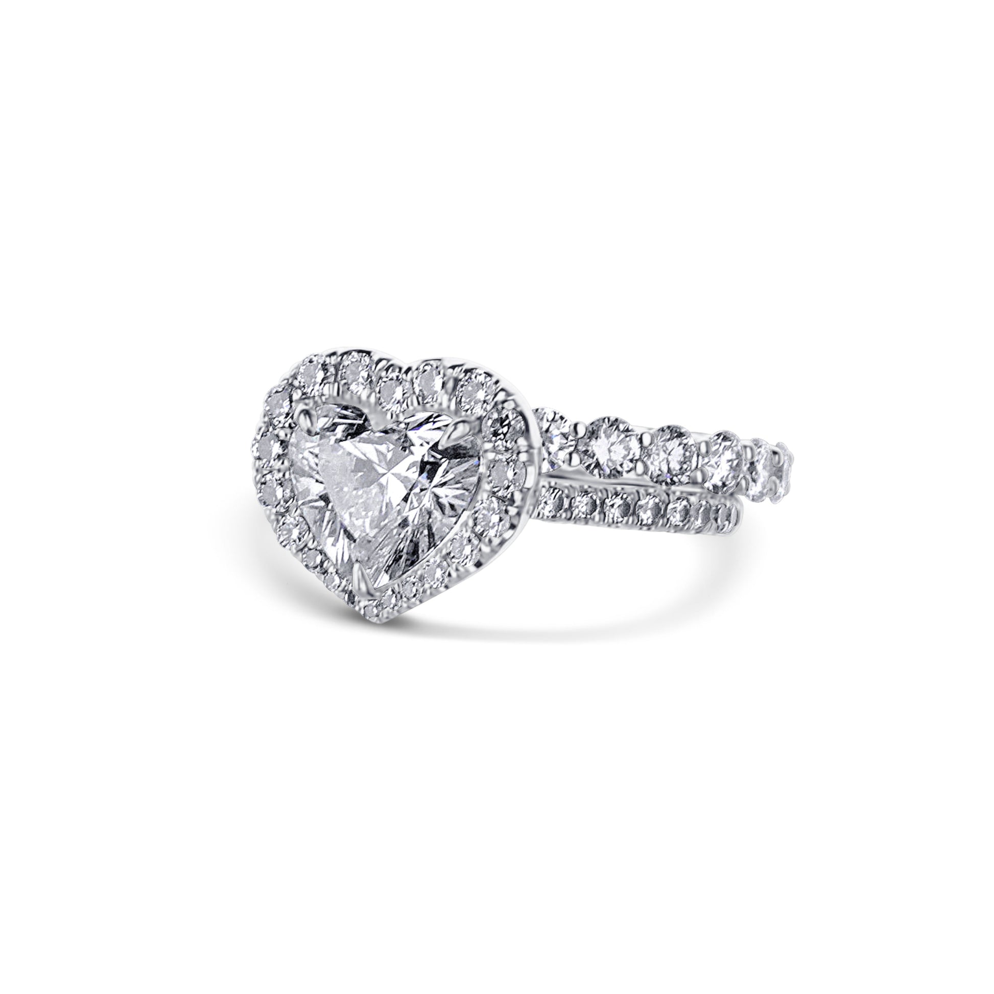 18K White Gold 2.00Ct Brilliant Cut Heart Diamond Engagement Ring With French "U" Micro Pave