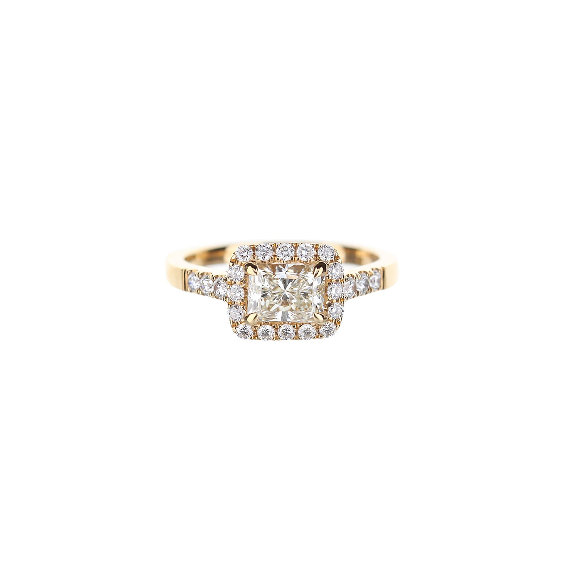 18K Rose Gold East West Radiant Halo Engagement Ring