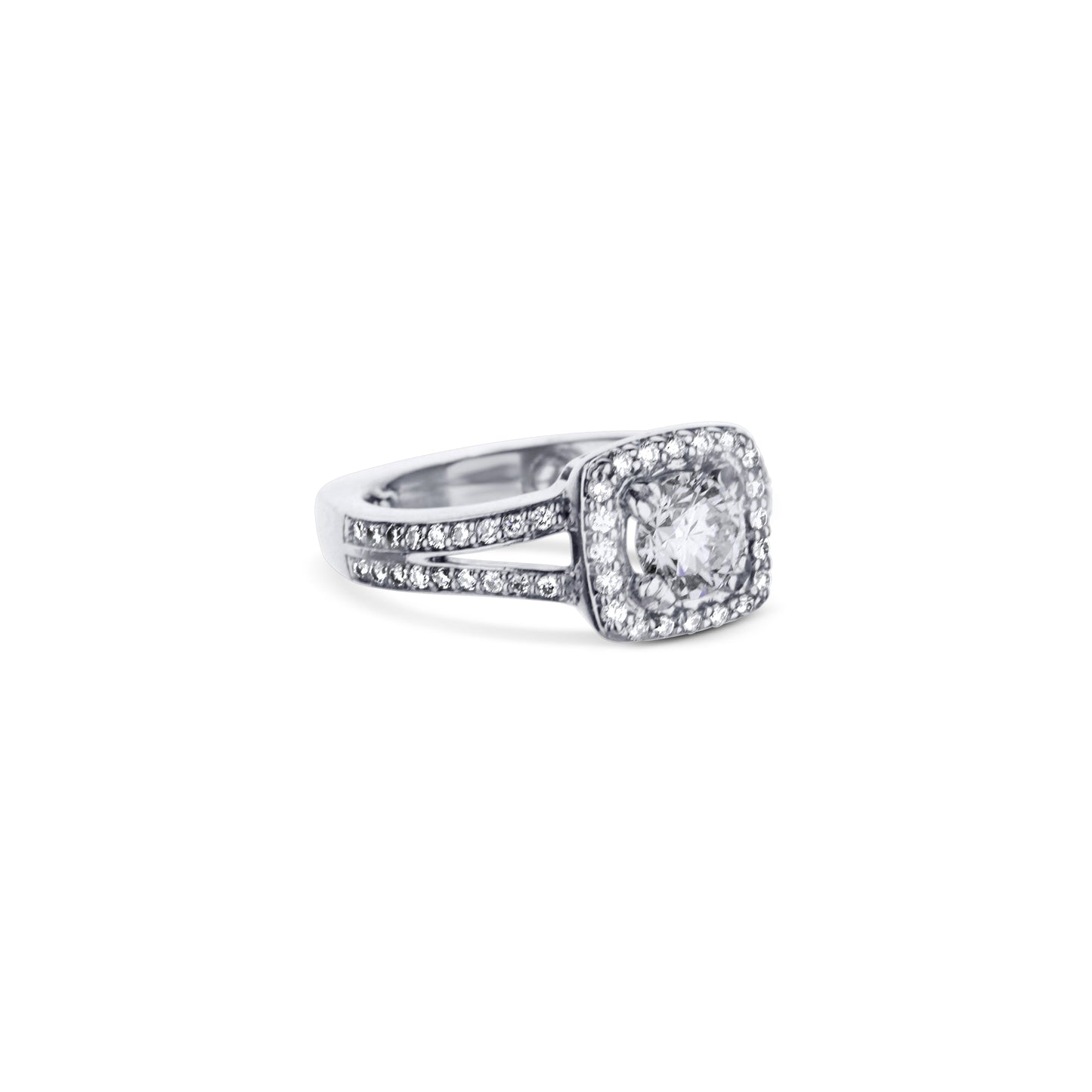 18K White Gold Round Diamond Square Halo Engagement Ring