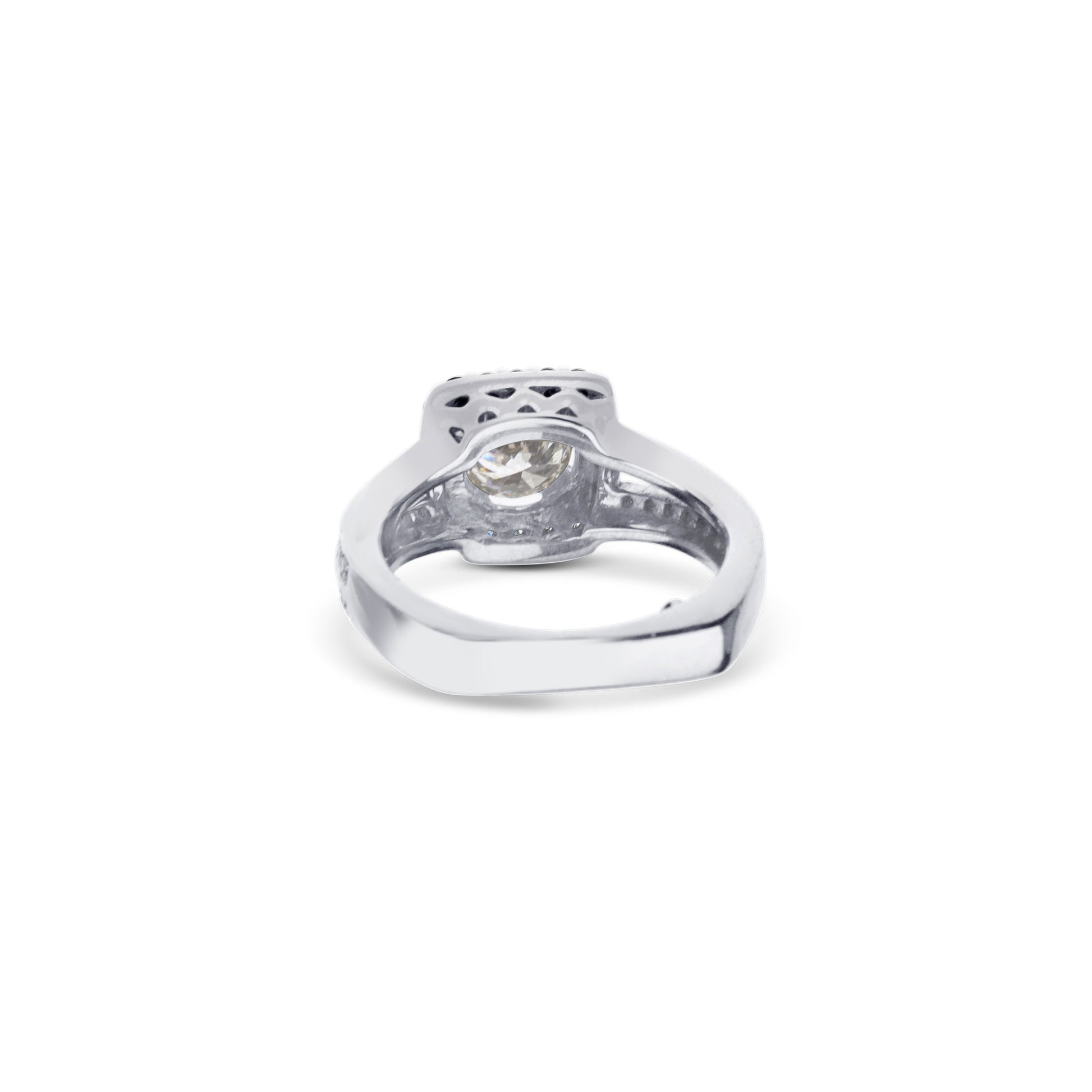 18K White Gold Round Diamond Square Halo Engagement Ring