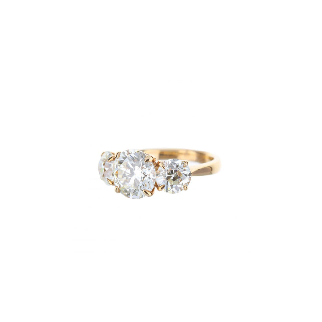 18K Rose Gold Three Stone Round Diamond Engagement Ring