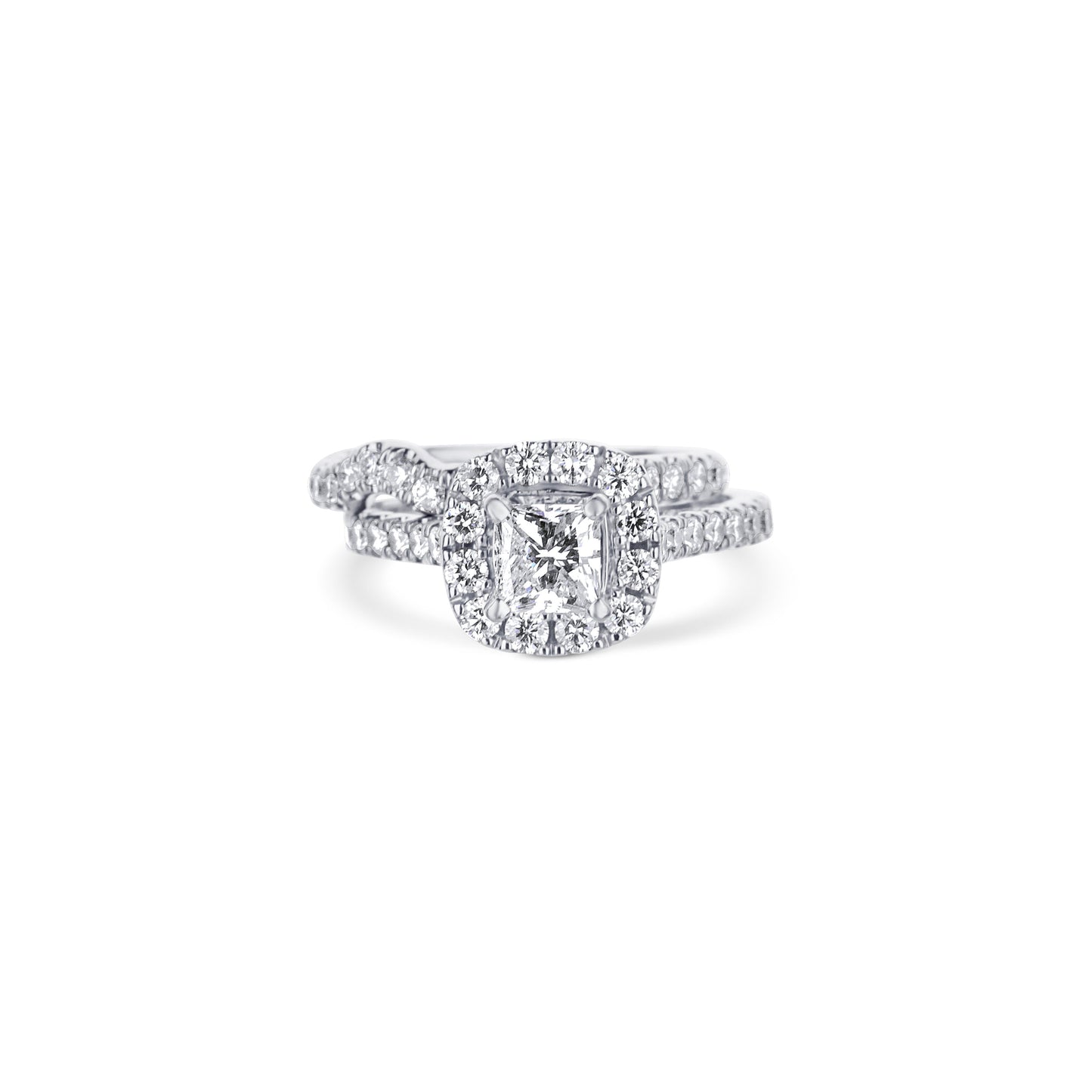 Two Piece White Gold Princess-Cut Diamond Halo Engagement Ring