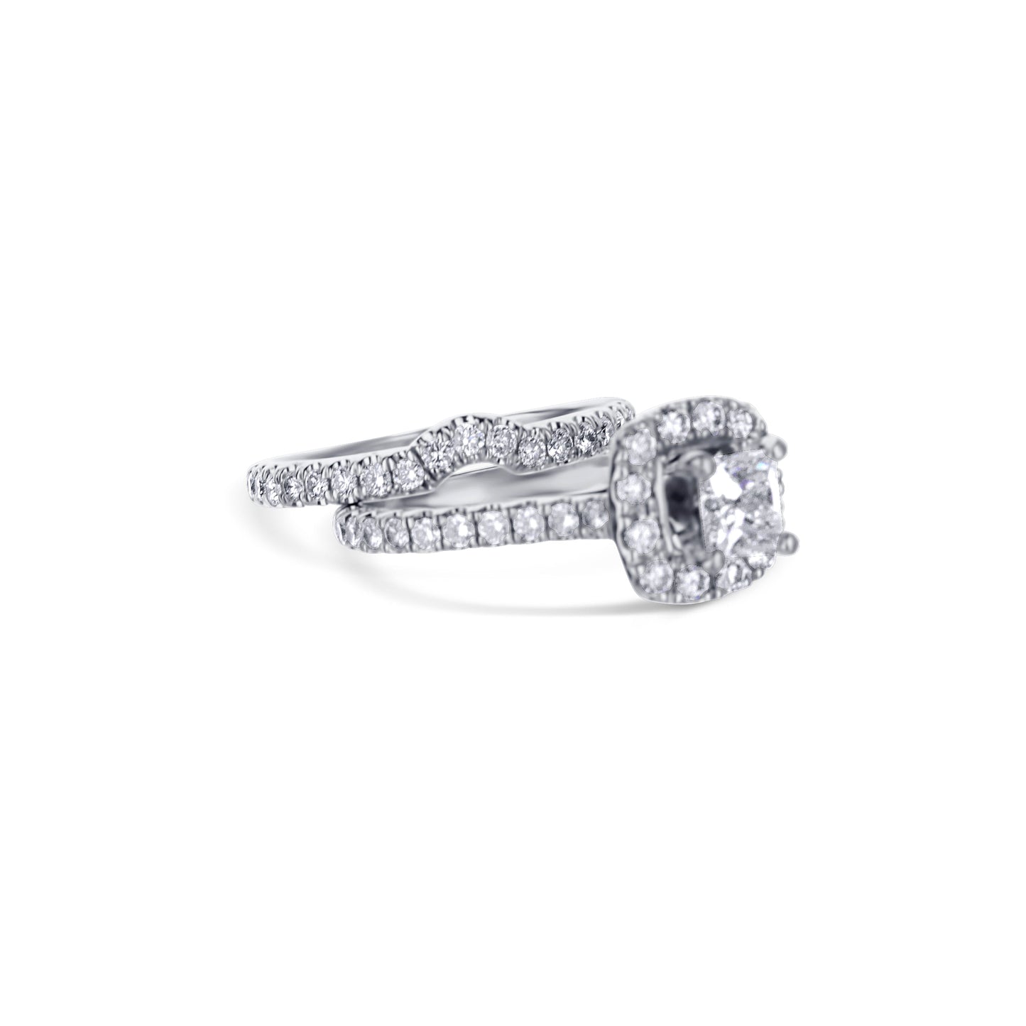 Two Piece White Gold Princess-Cut Diamond Halo Engagement Ring