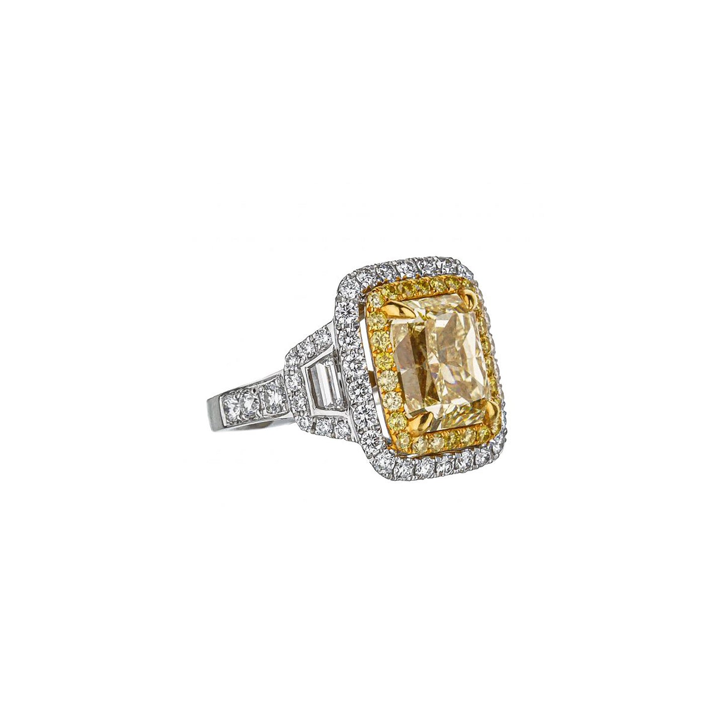 18K Two-Tone White & Yellow Gold Inner Halo Outer Halo Diamond Engagement Ring