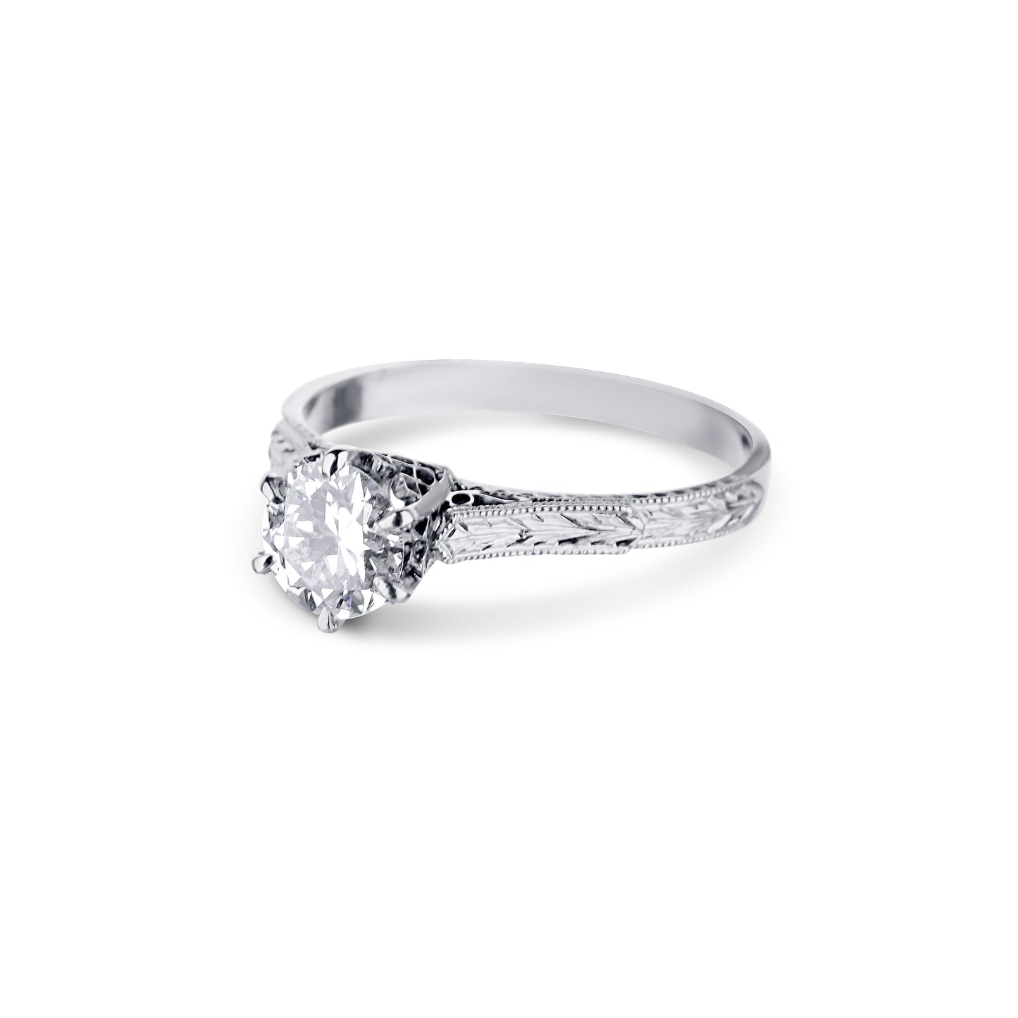 14K White Gold Round Diamond Ring