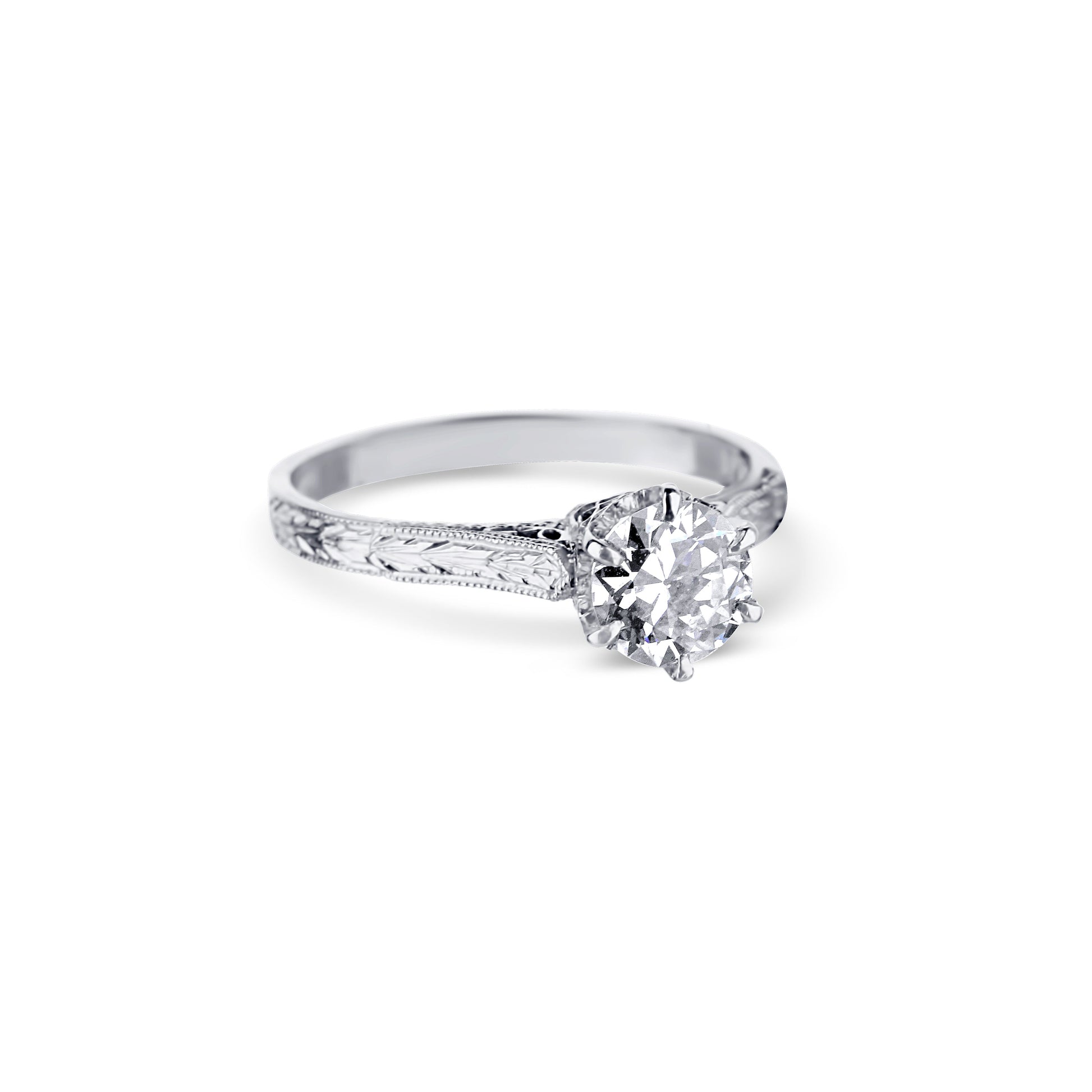 14K White Gold Round Diamond Ring