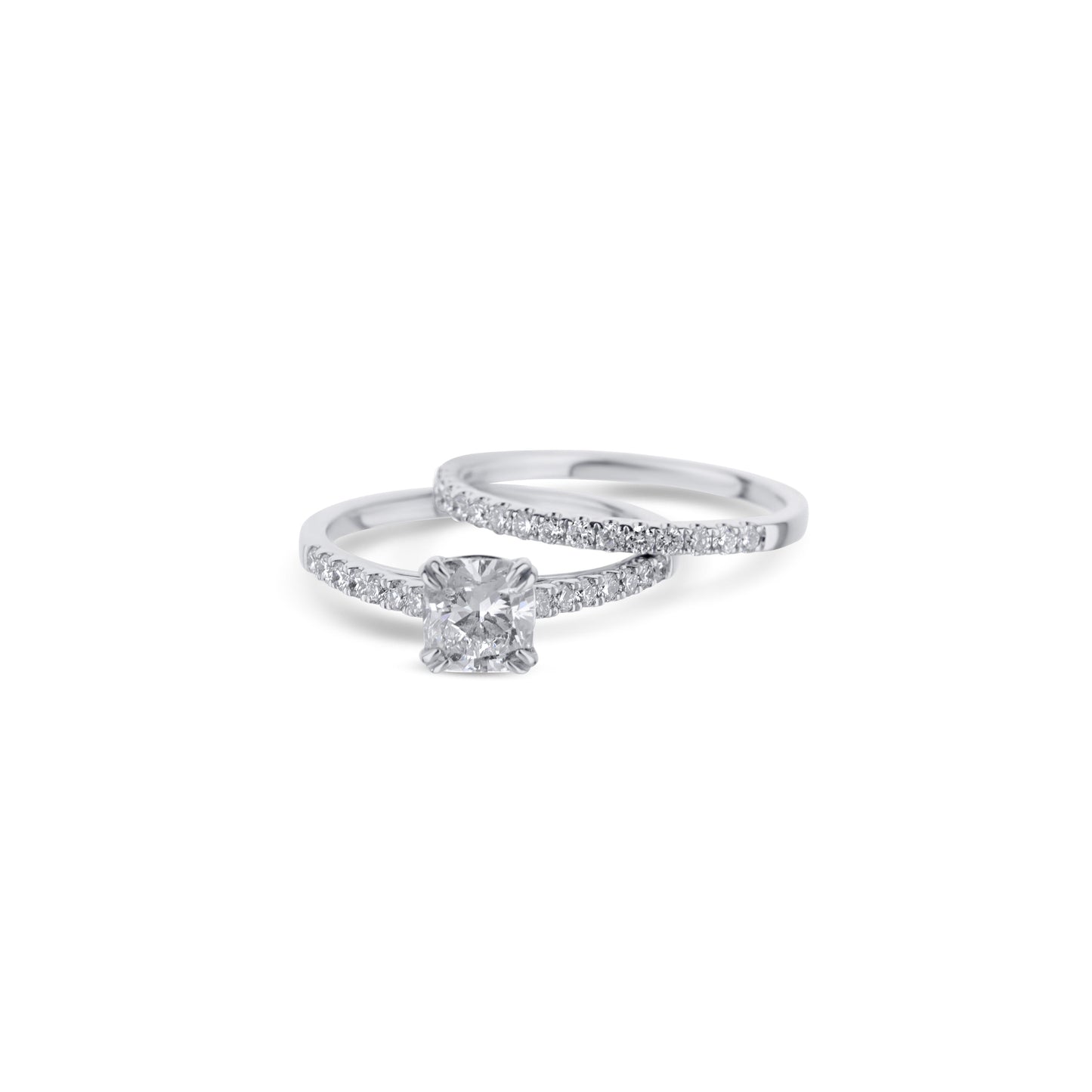 18K White Gold Round Diamond Solitaire Half Eternity Engagement Set