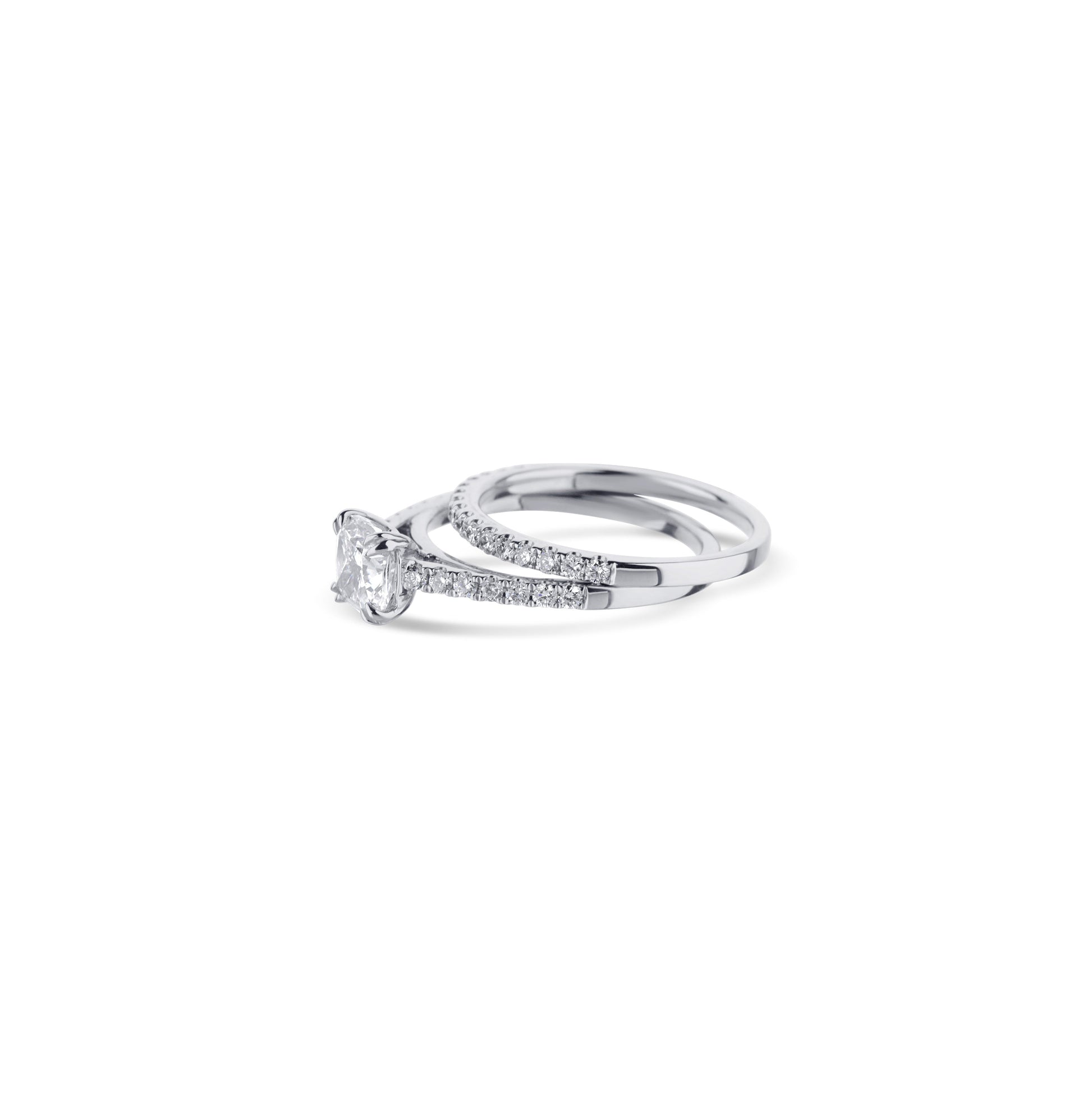 18K White Gold Round Diamond Solitaire Half Eternity Engagement Set