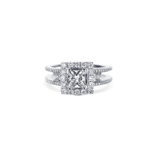 18K White Gold Princess Cut Halo Diamond Ring