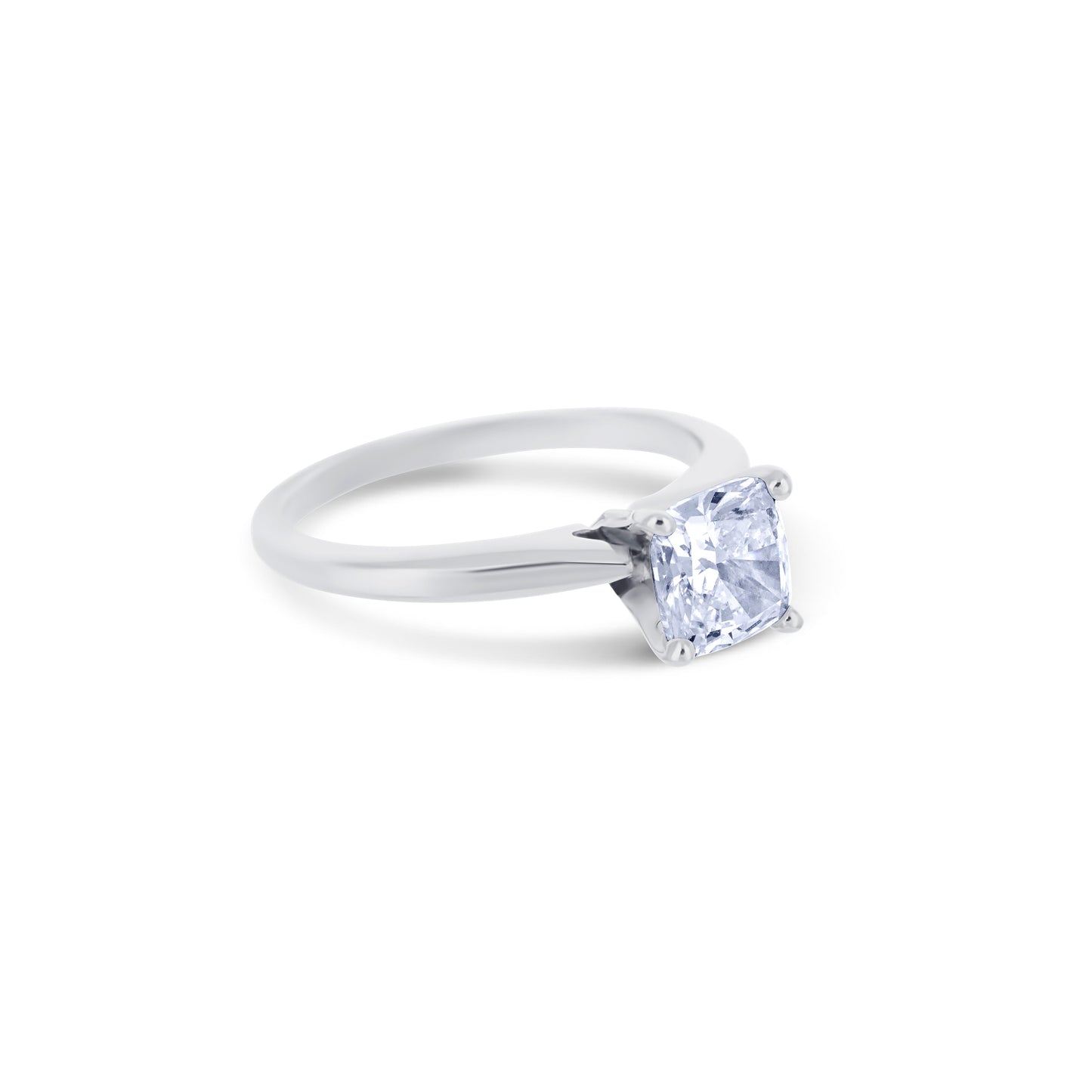 14K White Gold Solitaire Ring With Lab Grown Cushion Diamond