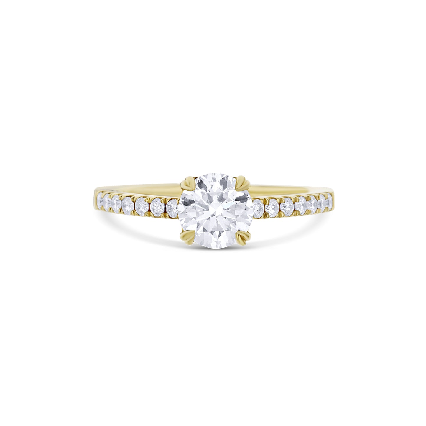 18K Yellow Gold Ring With A 0.93 Carat Round Diamond With A Half Diamond Band