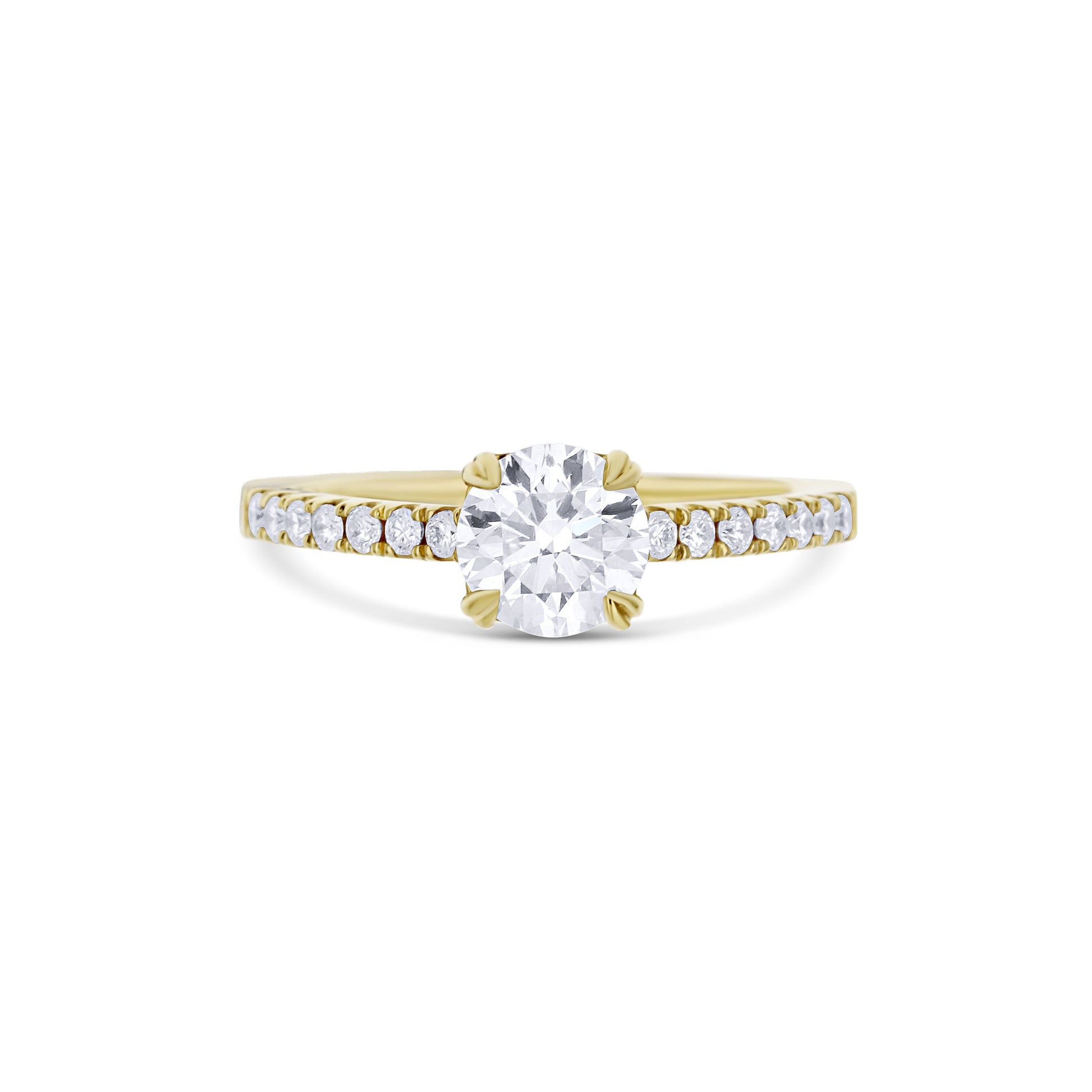 18K Yellow Gold Ring With A 0.93 Carat Round Diamond With A Half Diamond Band