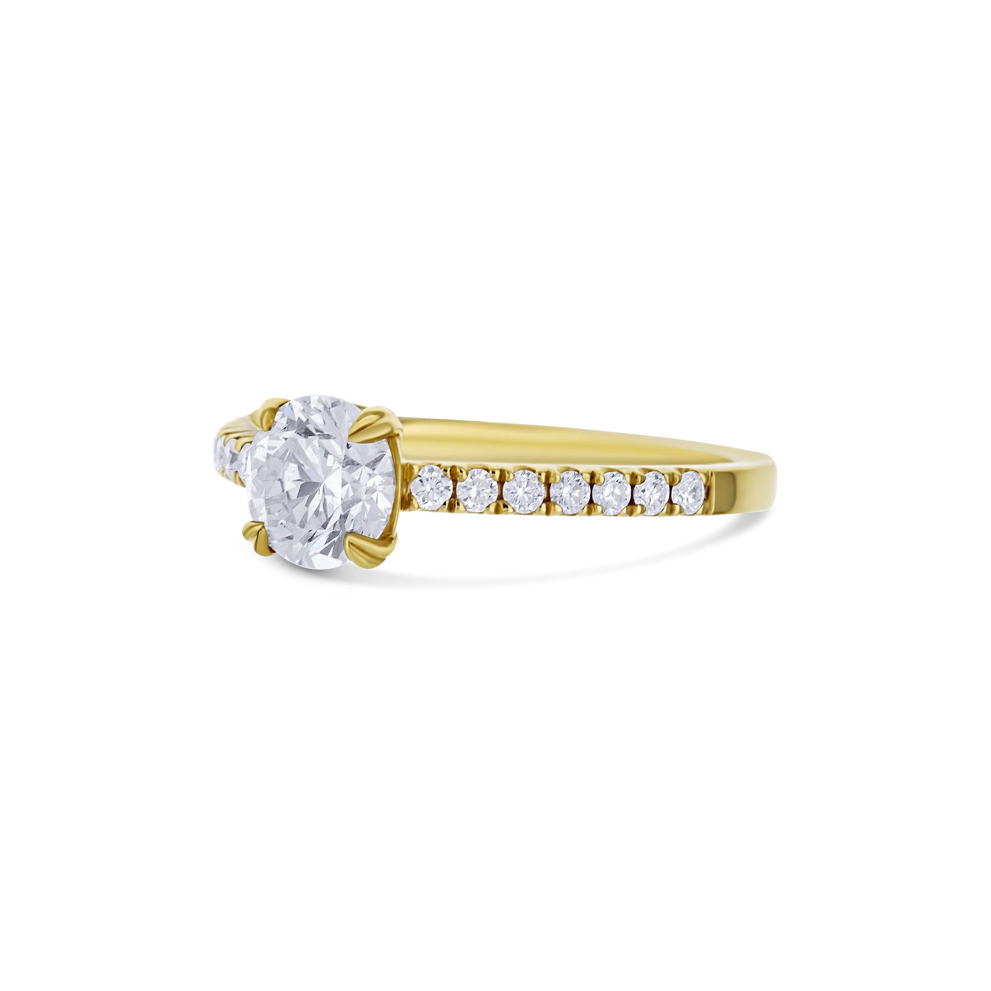 18K Yellow Gold Ring With A 0.93 Carat Round Diamond With A Half Diamond Band