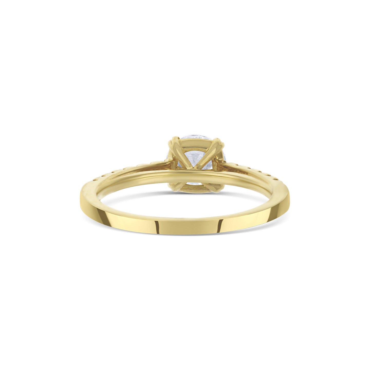 18K Yellow Gold Ring With A 0.93 Carat Round Diamond With A Half Diamond Band